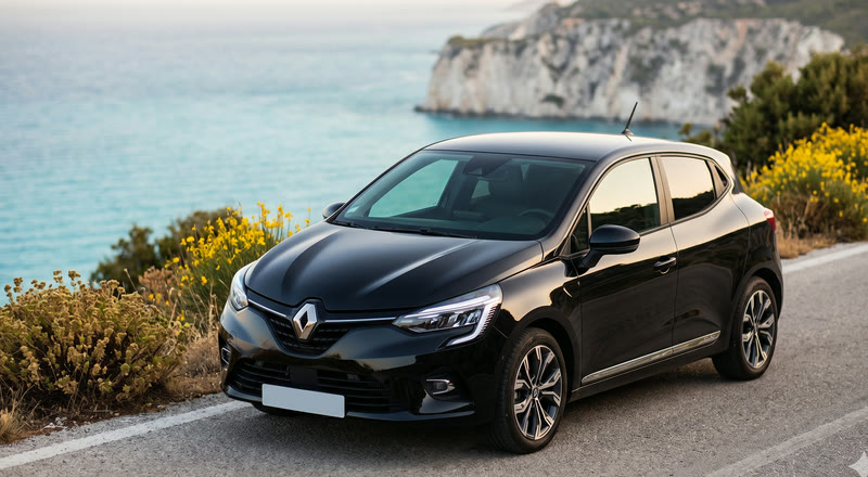Black Renault Clio 2020 on a Zakynthos cliff-side road